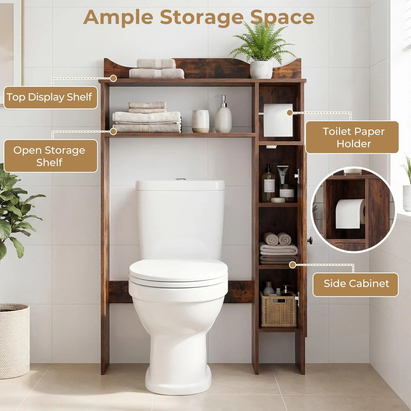 Tangkula Over the Toilet Storage Cabinet with Toilet Paper Holder & Adjustable Shelves - Product image 3