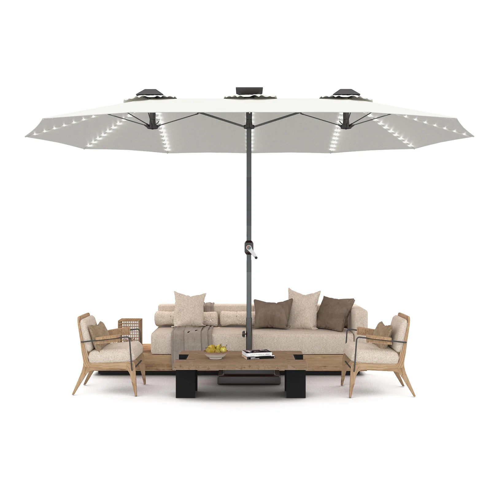 AECOJOY 15ft Patio Double-Sided Umbrella, 156 PCS Solar LED Light Outdoor Large Umbrella, Ivory - Product image 8