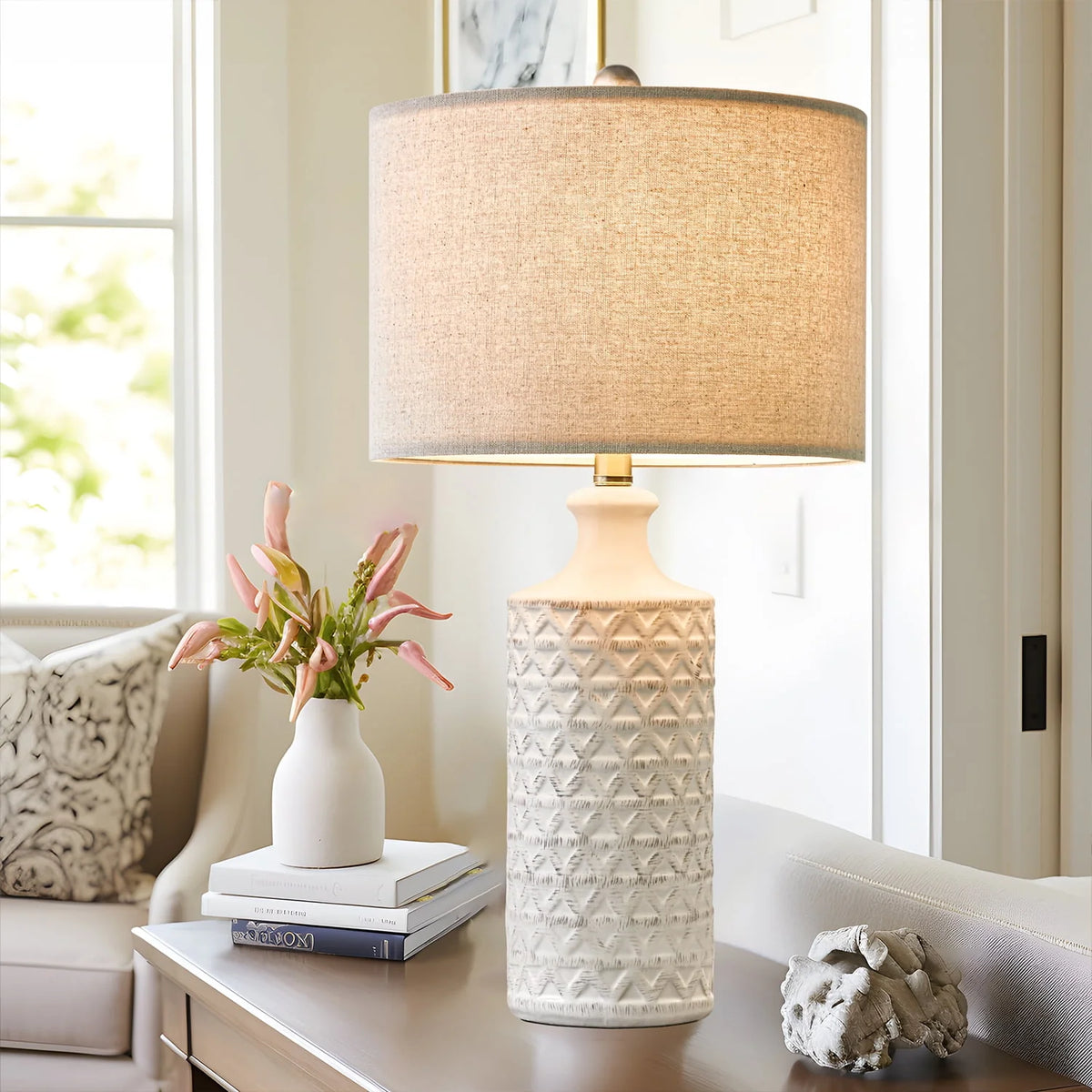 Oneach Ceramic Table Lamps for Living Room 24.75" Modern Farmhouse Bedside Nightstand Lamp Set of 2 for - Product image 4