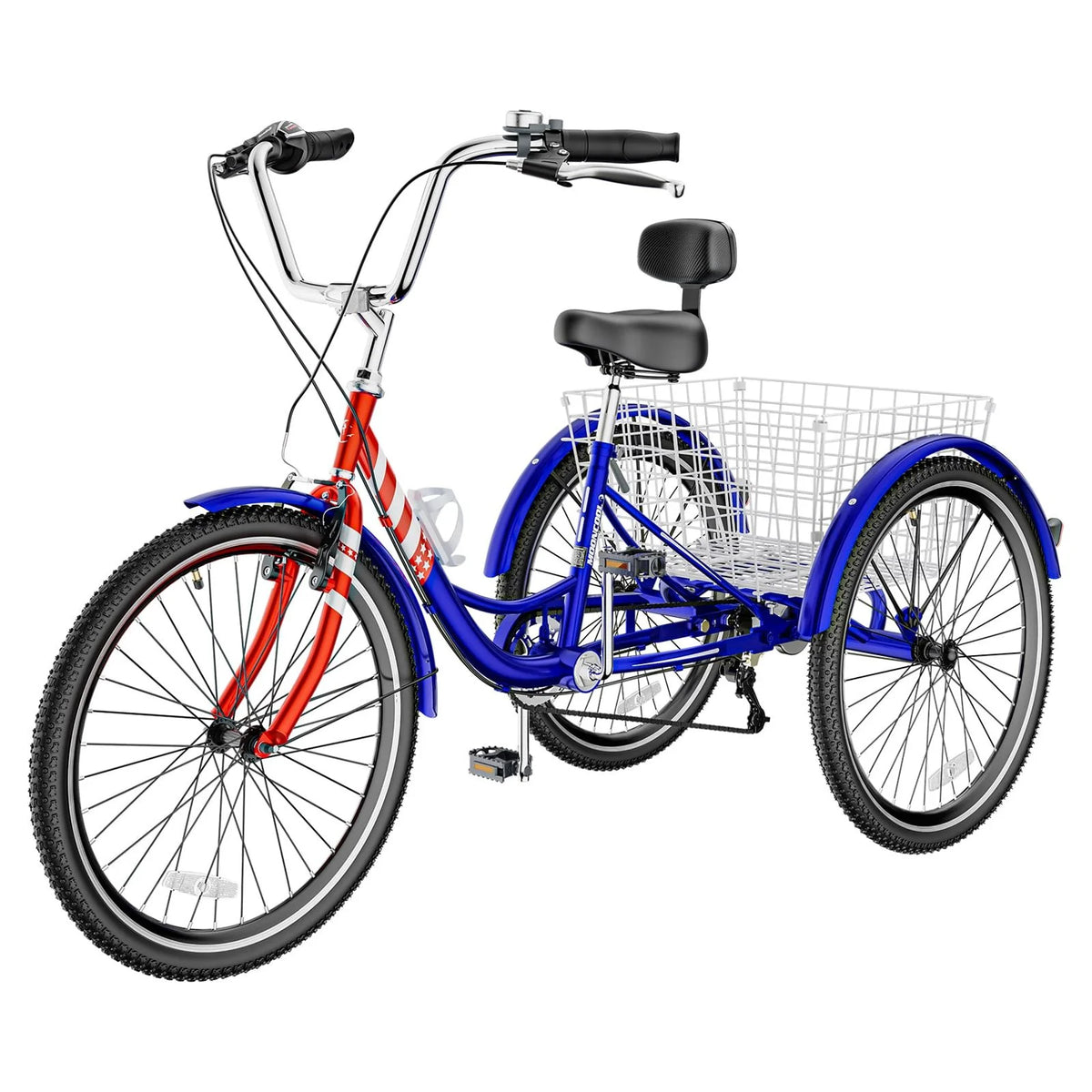 MOONCOOL Adult Tricycles with Rear Basket & Inflator, 24 26 in 7 Speed 3 Wheel Bikes, Three - Wheeled Bicycles Adult Trike with Backrest for Seniors, Women, Men