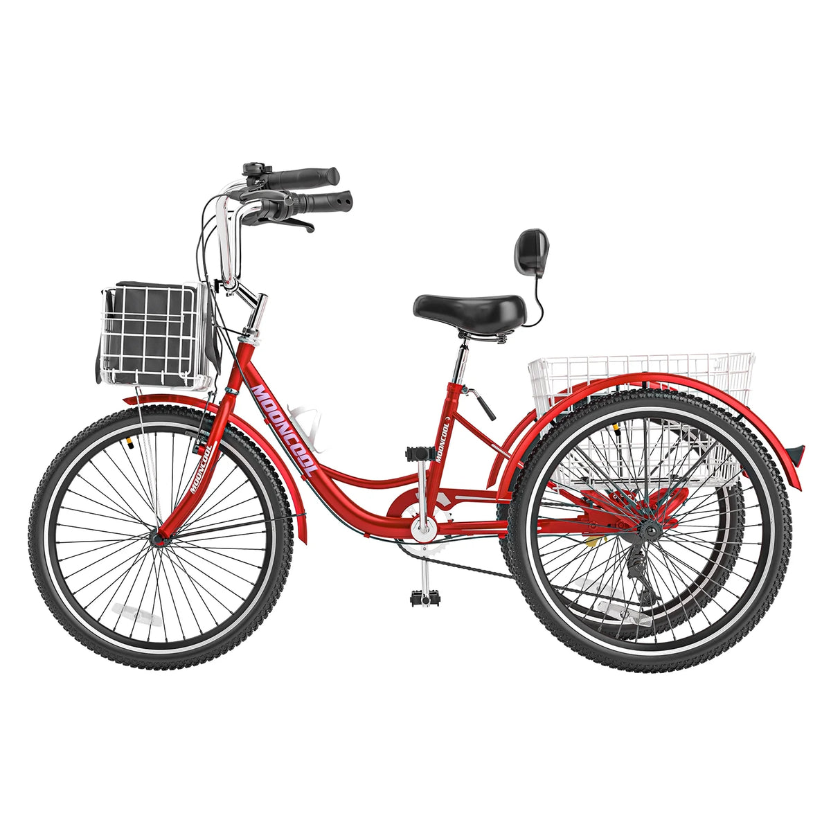 MOONCOOL Adult Tricycles with Rear Basket & Inflator, 24 26 in 7 Speed 3 Wheel Bikes, Three - Wheeled Bicycles Adult Trike with Backrest for Seniors, Women, Men