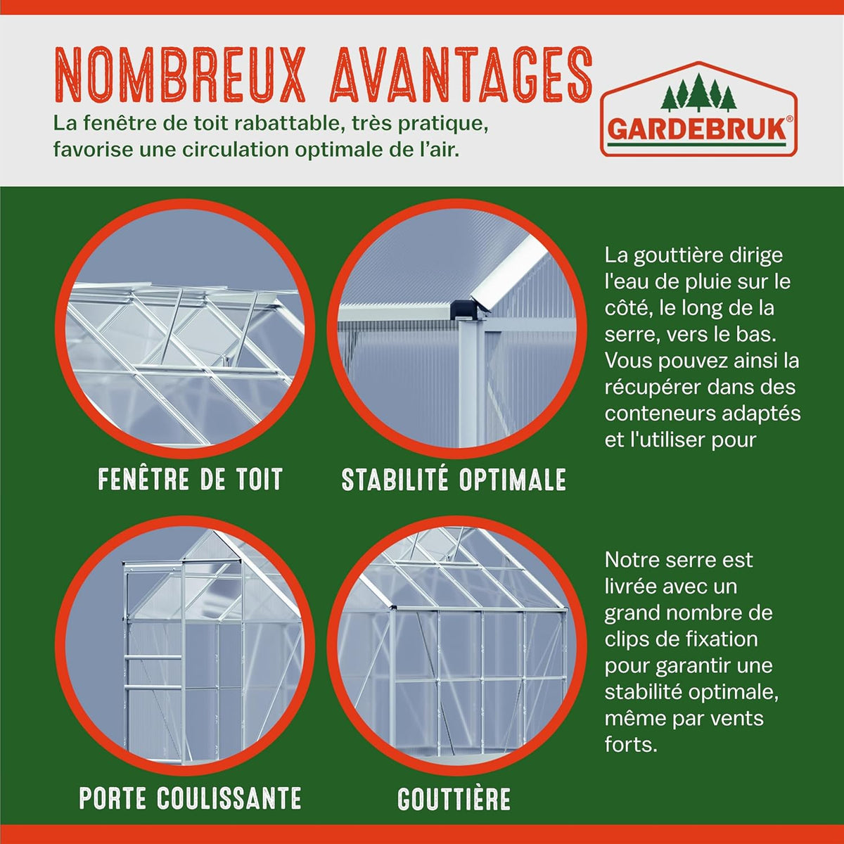 Gardebruk Aluminum Garden Greenhouse 7.63m³ Outdoor Shelter for Vegetable Plants 250x190x195cm with Windows