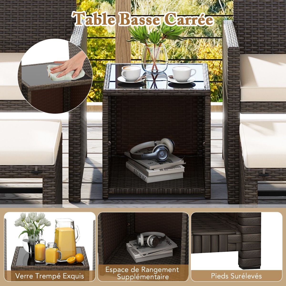Living Room Furniture Set 5PCS PE Rattan Garden Furniture Set with Cushion for Balcony Swimming Pool Terrace Grey/White -