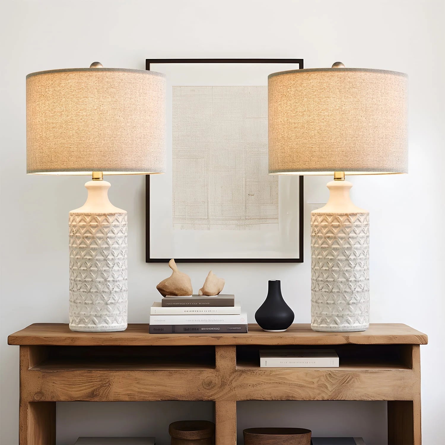 Oneach Ceramic Table Lamps for Living Room 24.75" Modern Farmhouse Bedside Nightstand Lamp Set of 2 for - Product image 2