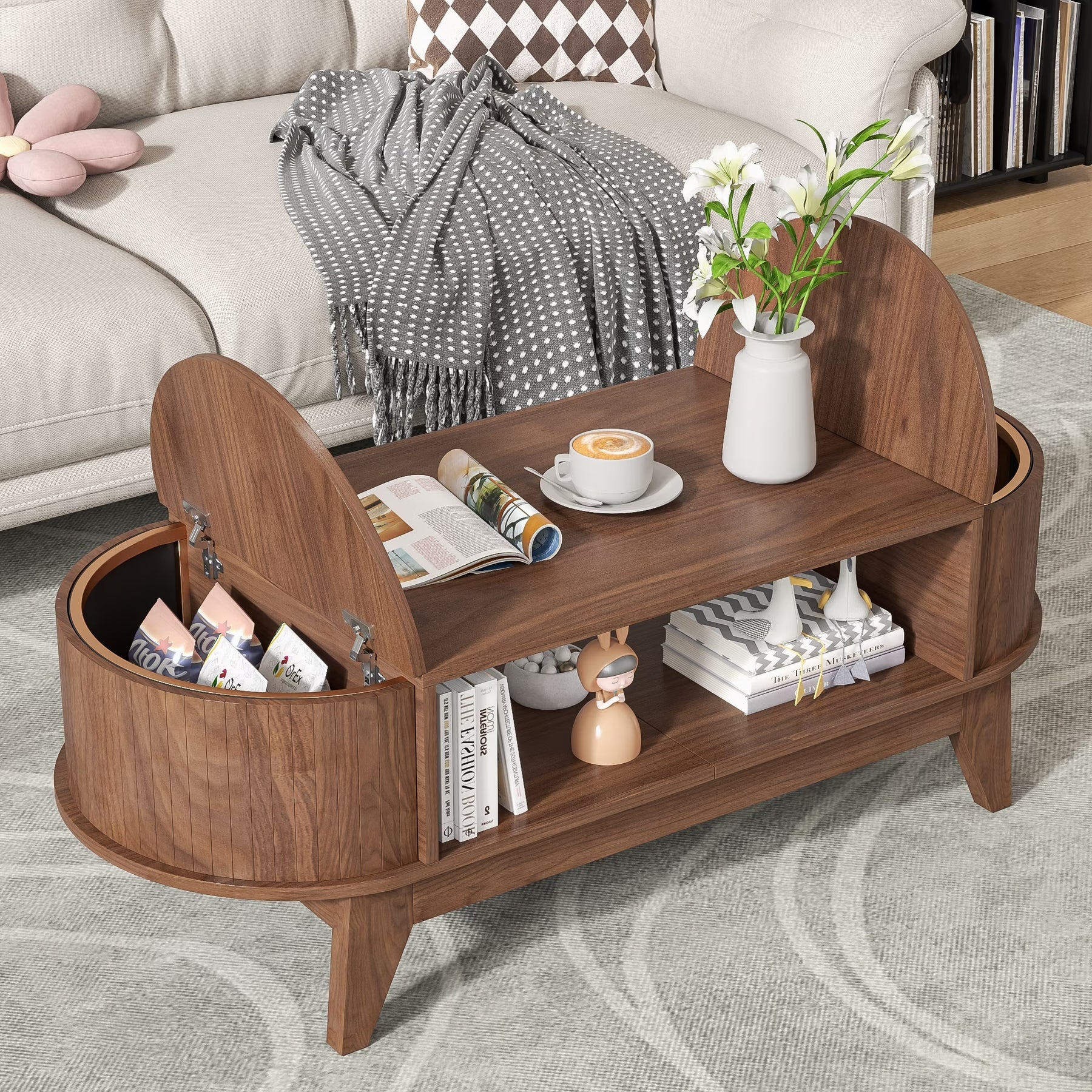 Fluted Coffee Table with Storage, Modern Coffee Tables, Wood Accent Center Table - Product image 5
