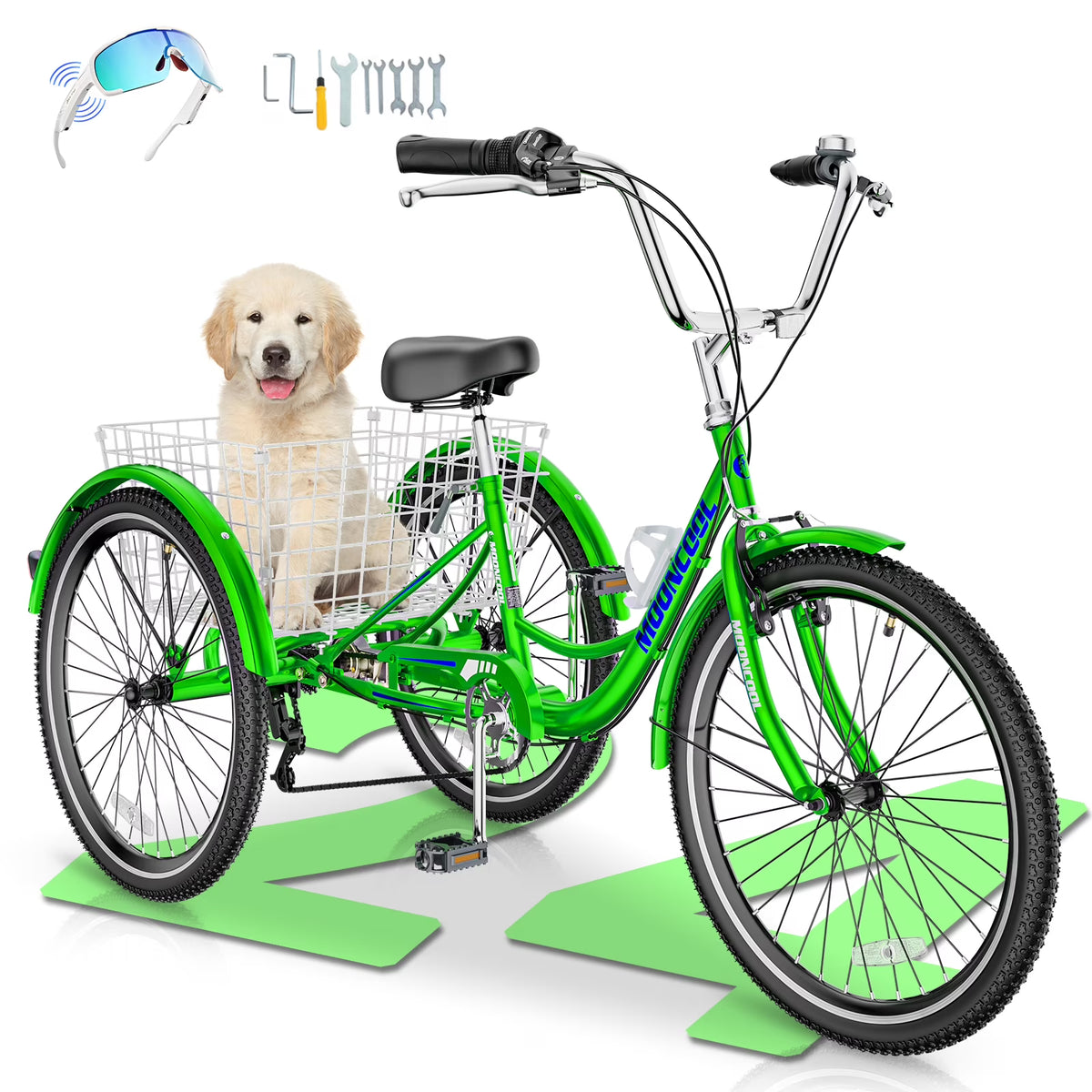 MOONCOOL Adult Tricycles with Rear Basket & Inflator, 24 26 in 7 Speed 3 Wheel Bikes, Three - Wheeled Bicycles Adult Trike with Backrest for Seniors, Women, Men