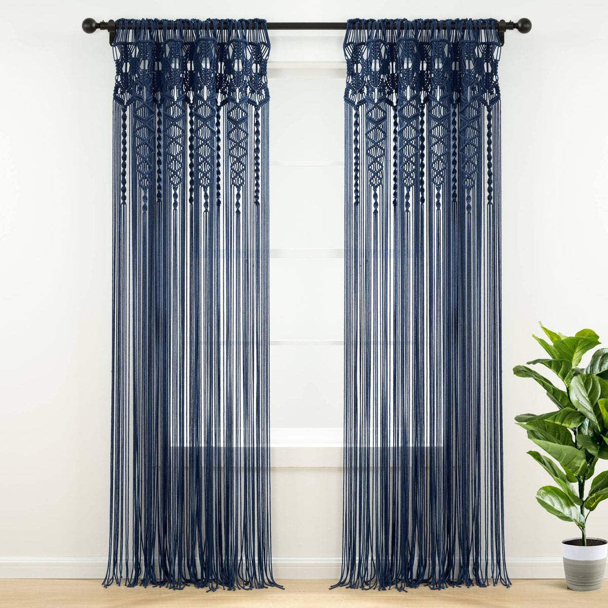 Lush Decor Boho Macrame Textured Cotton Window Curtain/Room Divider/Doorway/Wall Decor - Navy - 84 Inches - Product image 1