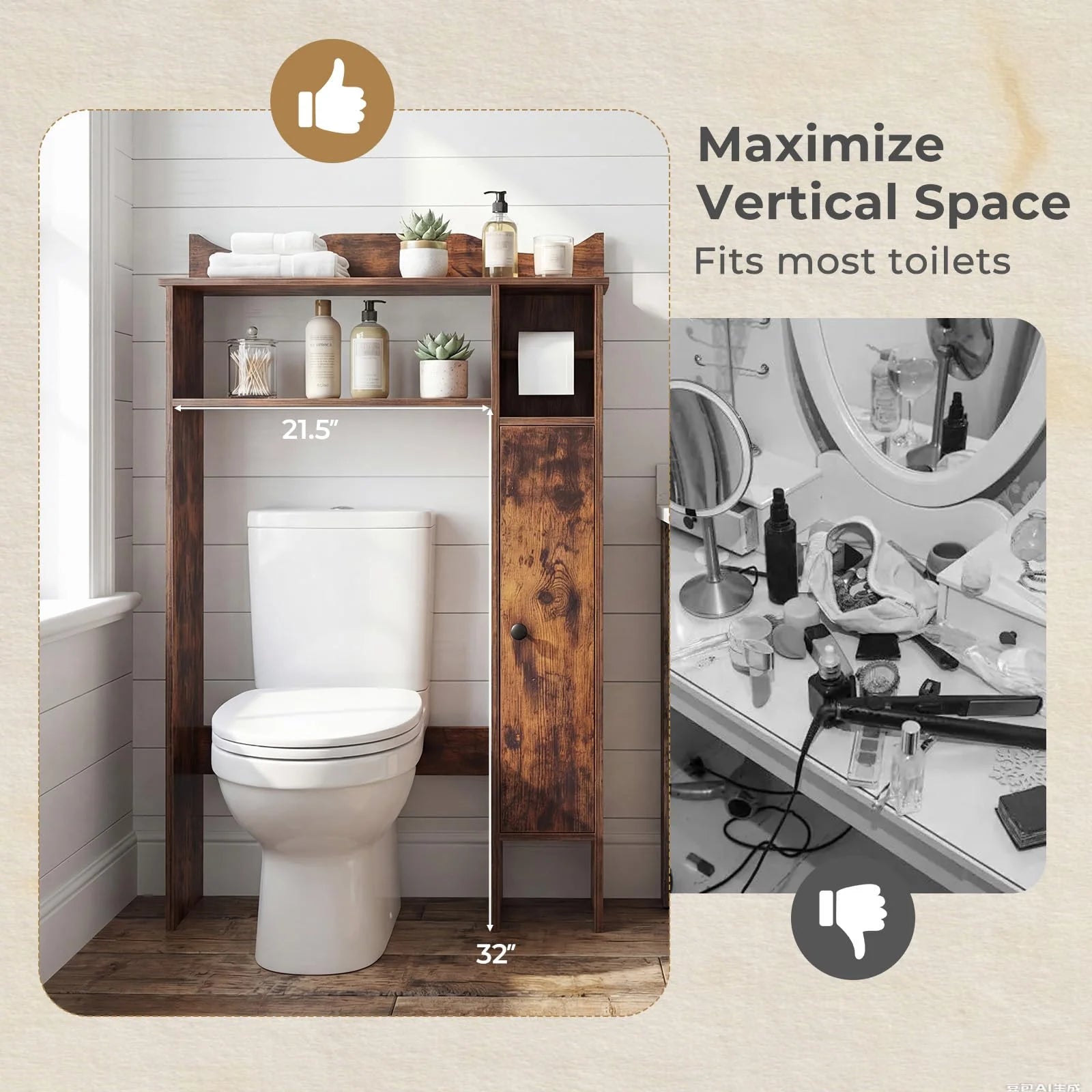 Tangkula Over the Toilet Storage Cabinet with Toilet Paper Holder & Adjustable Shelves - Product image 7