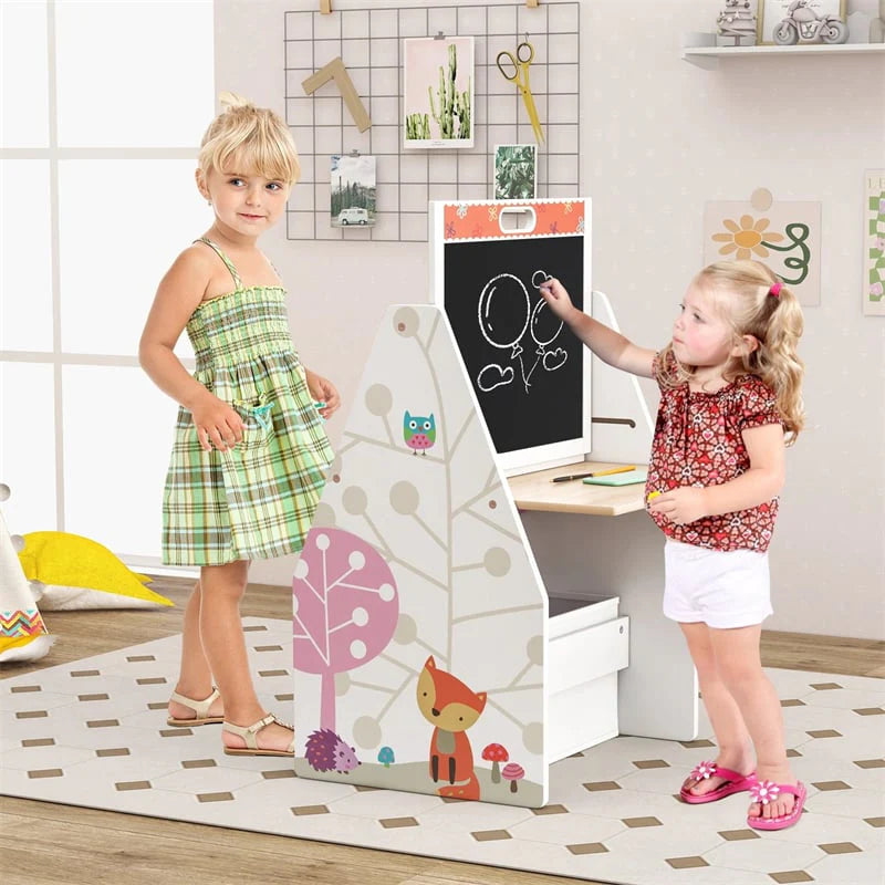 3-in-1 Kids Art Easel with Chair, Wooden Toddler Easel Table & Chair Set w/ Double-Sided Magnetic - Product image 12