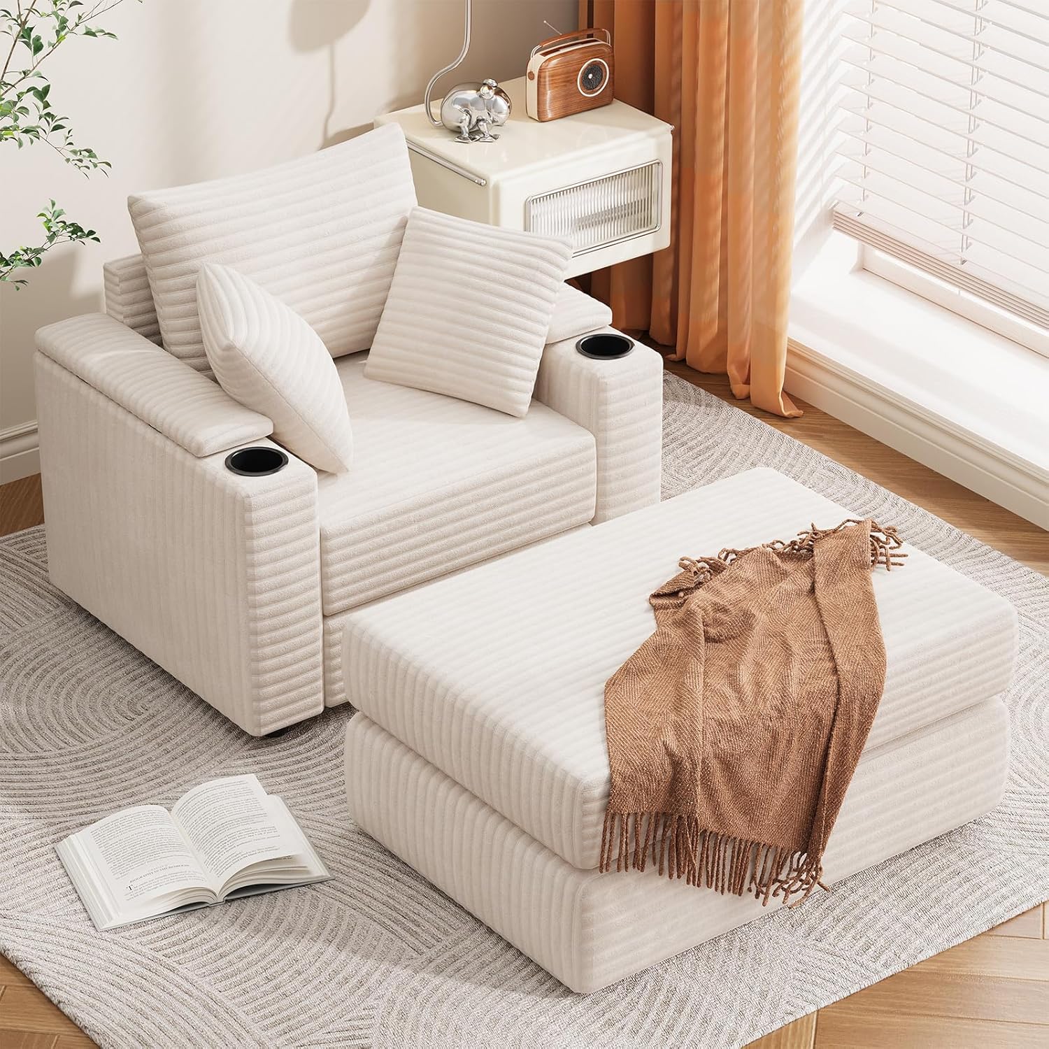 AECOJOY Chaise Lounge Chair Indoor, Oversized Sleeper Chair with Ottoman, Comfy Reading Sofa Armchair