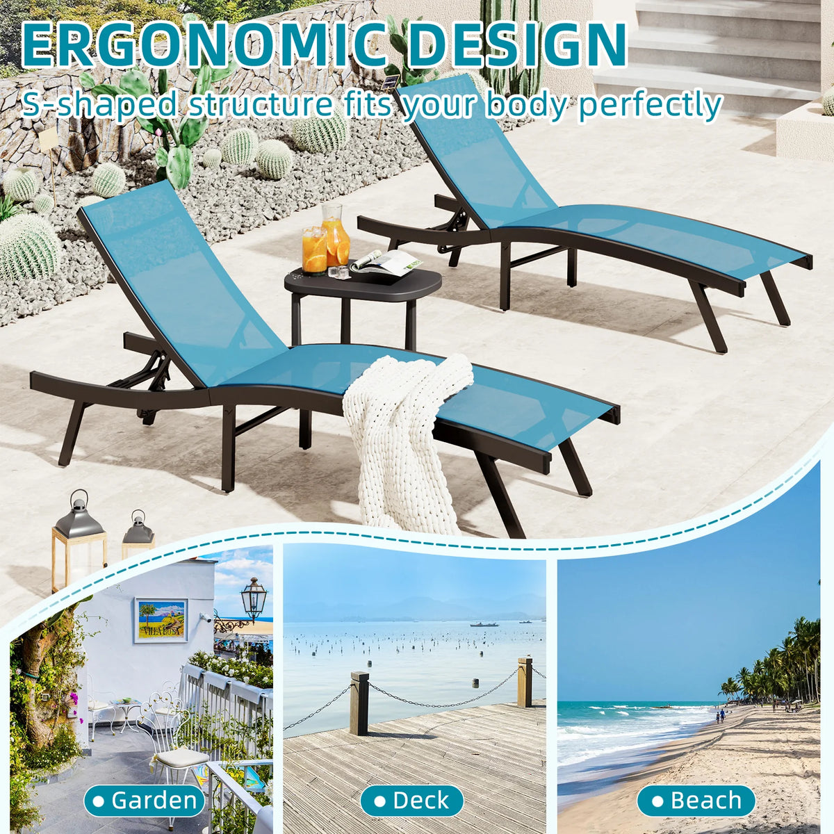 AECOJOY Outdoor Chaise Lounge, All Weather Pool Lounge Chairs Ergonomic Design (Blue, 1 PCs) - Product image 8
