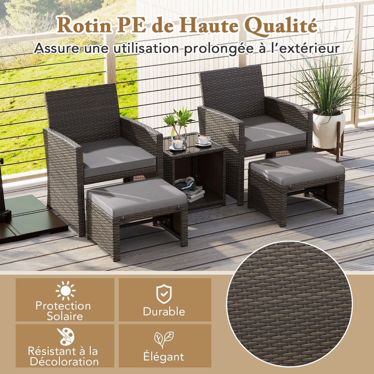 Living Room Furniture Set 5PCS PE Rattan Garden Furniture Set with Cushion for Balcony Swimming Pool Terrace Grey/White -