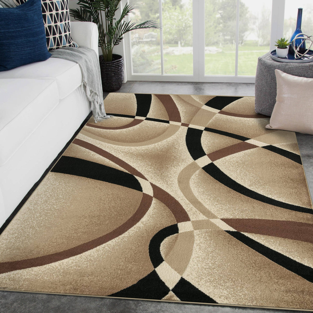 Persian Rugs 2305 Beige Modern Abstract Area Rug 2x7, Brown - Product image 1