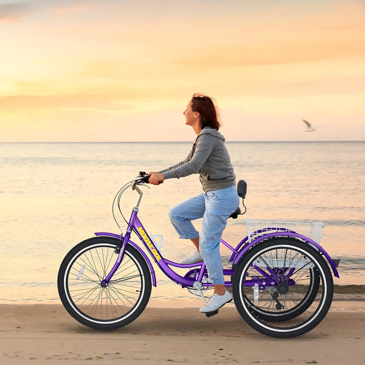 MOONCOOL Adult Tricycles with Rear Basket & Inflator, 24 26 in 7 Speed 3 Wheel Bikes, Three - Wheeled Bicycles Adult Trike with Backrest for Seniors, Women, Men