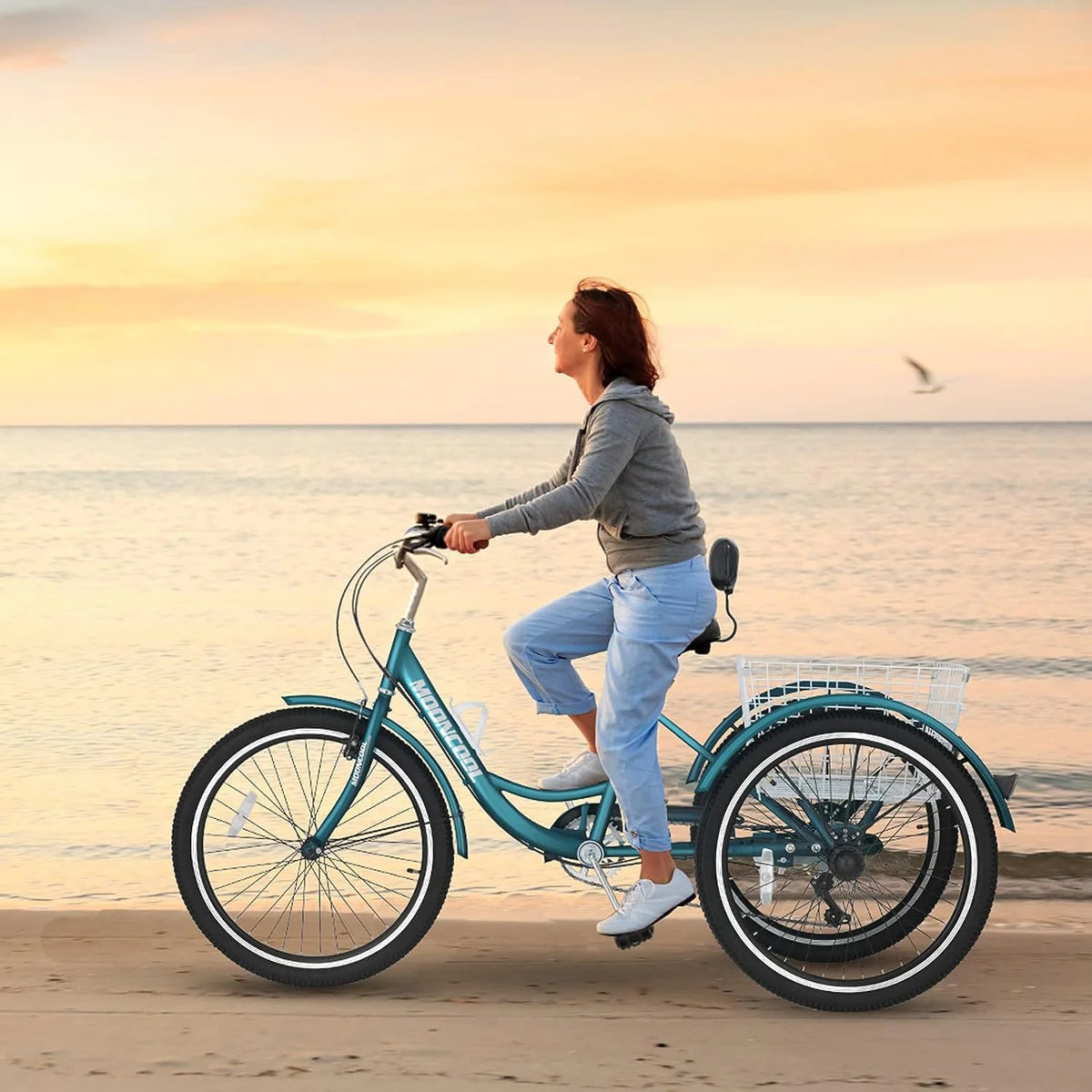 MOONCOOL Adult Tricycles with Rear Basket & Inflator, 24 26 in 7 Speed 3 Wheel Bikes, Three - Wheeled Bicycles Adult Trike with Backrest for Seniors, Women, Men