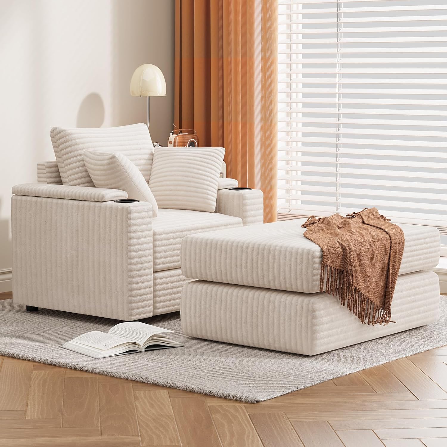 AECOJOY Chaise Lounge Chair Indoor, Oversized Sleeper Chair with Ottoman, Comfy Reading Sofa Armchair