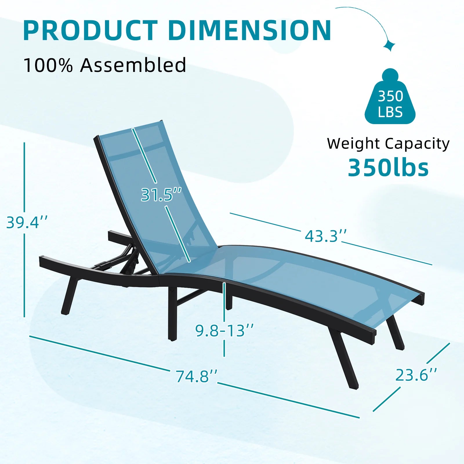 AECOJOY Outdoor Chaise Lounge, All Weather Pool Lounge Chairs Ergonomic Design (Blue, 1 PCs) - Product image 3