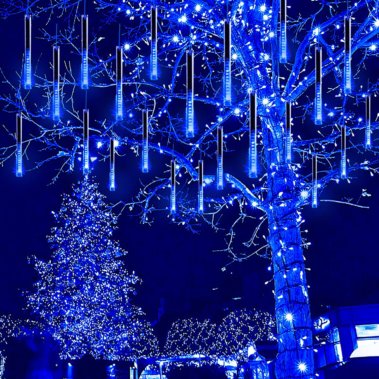 Kwaiffeo Falling Rain Lights, Christmas Lights Outdoor Meteor Shower Lights 12 inch 8 Tube Rain Falling Icicle Cascading Lights for Xmas Tree