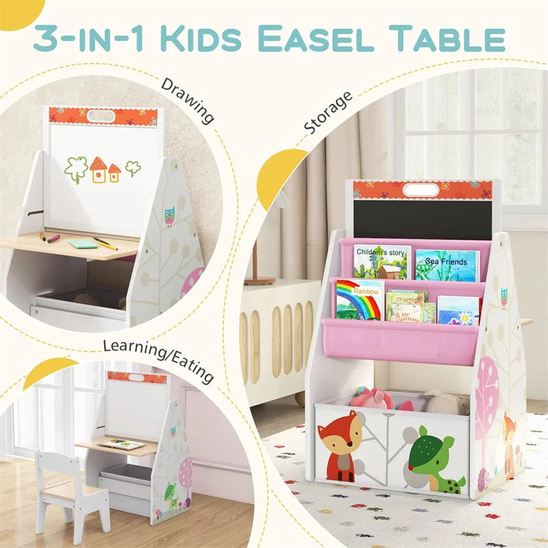 3-in-1 Kids Art Easel with Chair, Wooden Toddler Easel Table & Chair Set w/ Double-Sided Magnetic - Product image 15