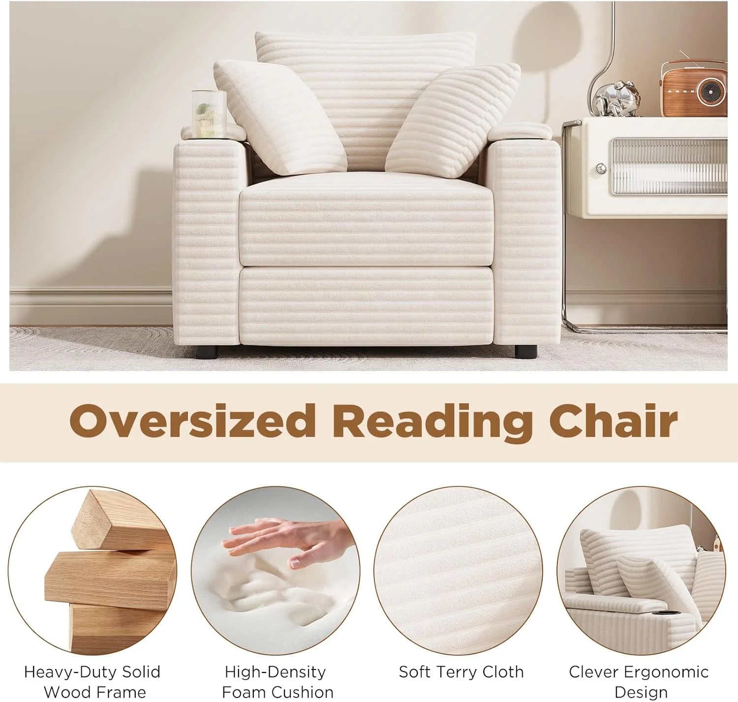 AECOJOY Chaise Lounge Chair Indoor, Oversized Sleeper Chair with Ottoman, Comfy Reading Sofa Armchair