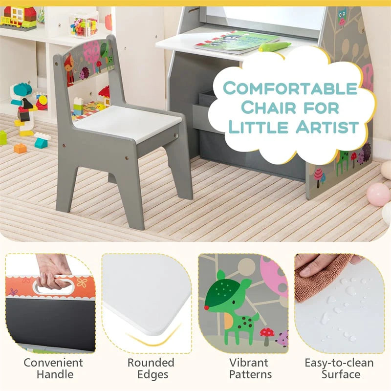 3-in-1 Kids Art Easel with Chair, Wooden Toddler Easel Table & Chair Set w/ Double-Sided Magnetic - Product image 8
