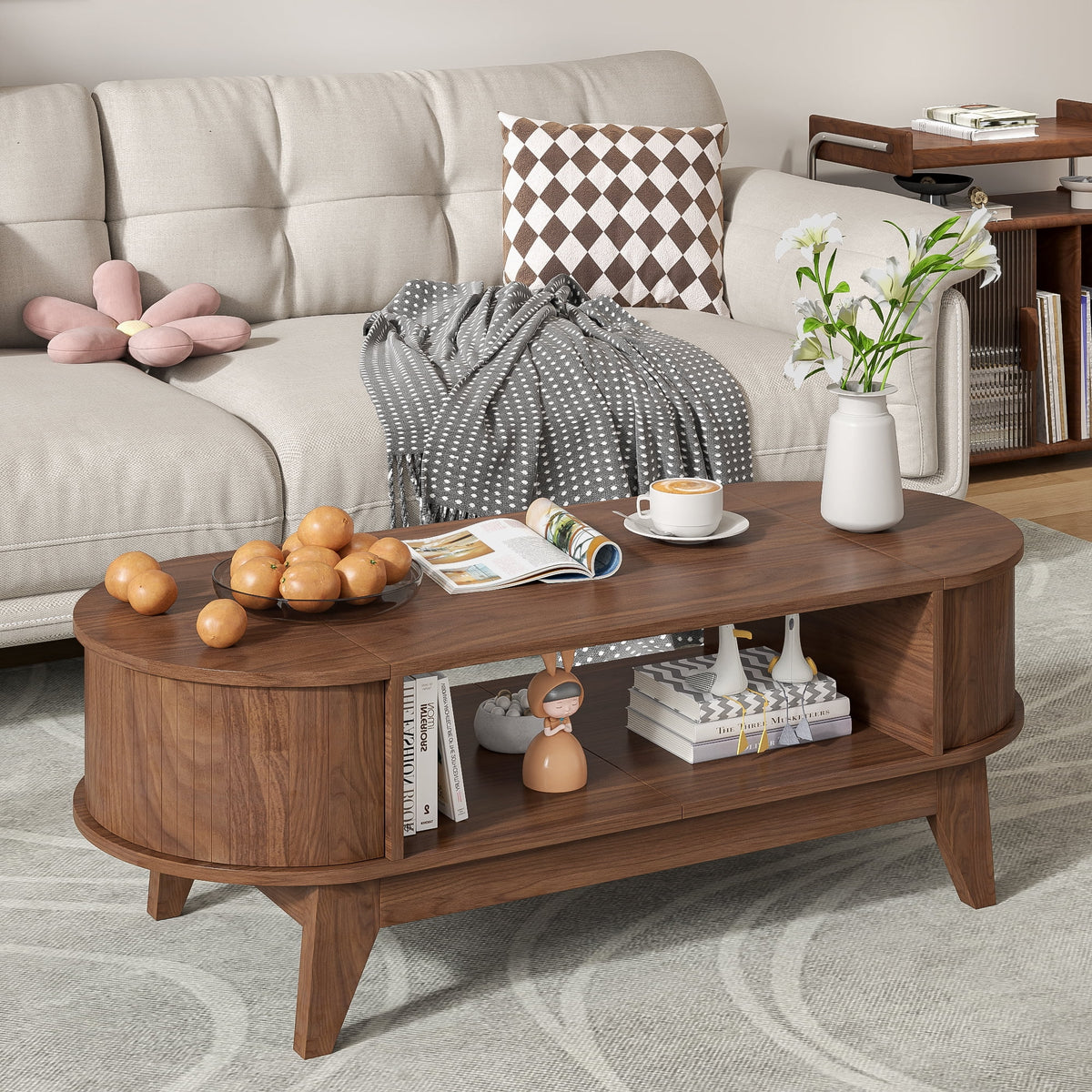 Fluted Coffee Table with Storage, Modern Coffee Tables, Wood Accent Center Table - Product image 16