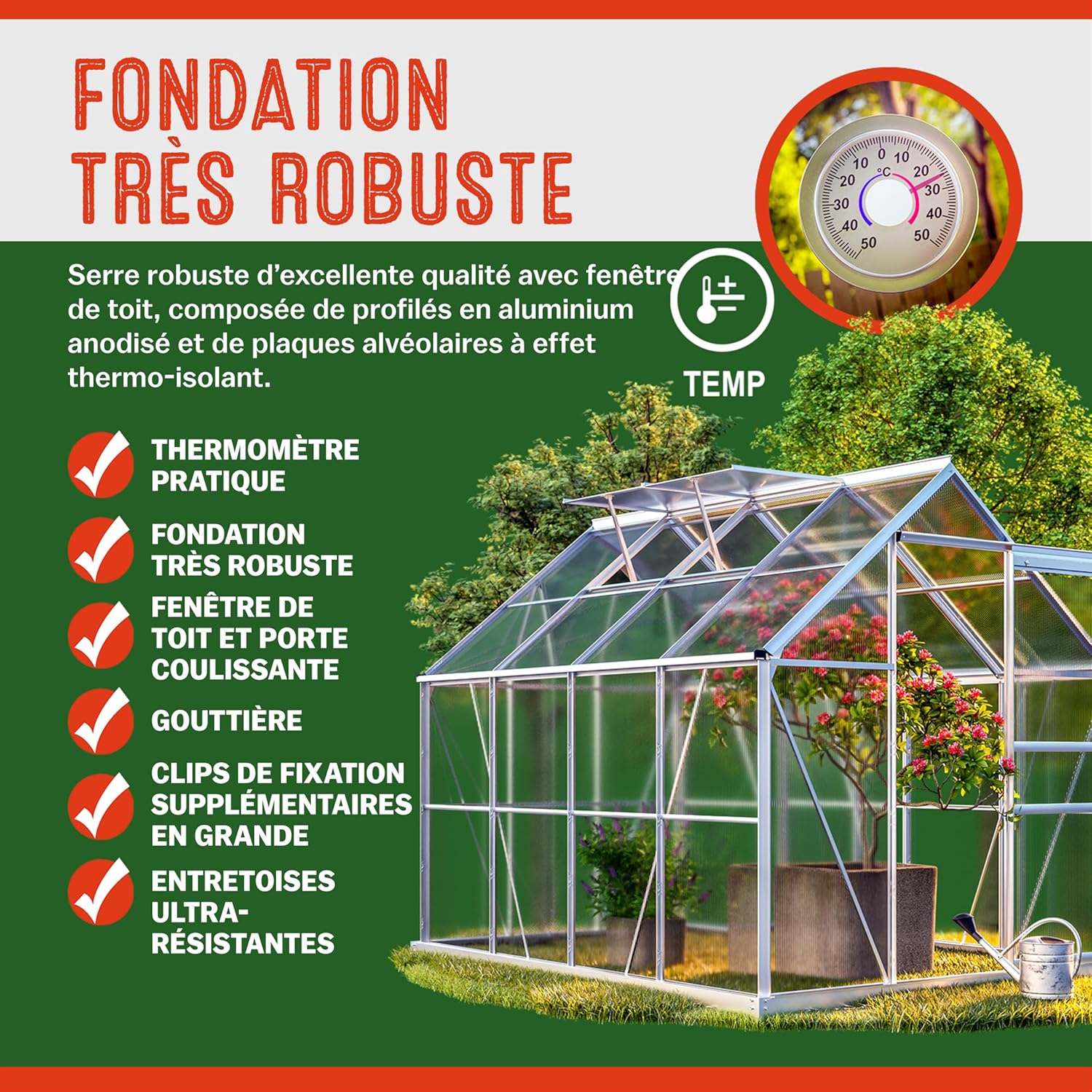 Gardebruk Aluminum Garden Greenhouse 7.63m³ Outdoor Shelter for Vegetable Plants 250x190x195cm with Windows