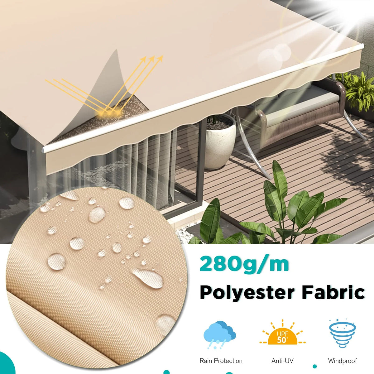 AECOJOY 20'x10' Manual Retractable Awning Sun Shade, Patio Awning Canopy