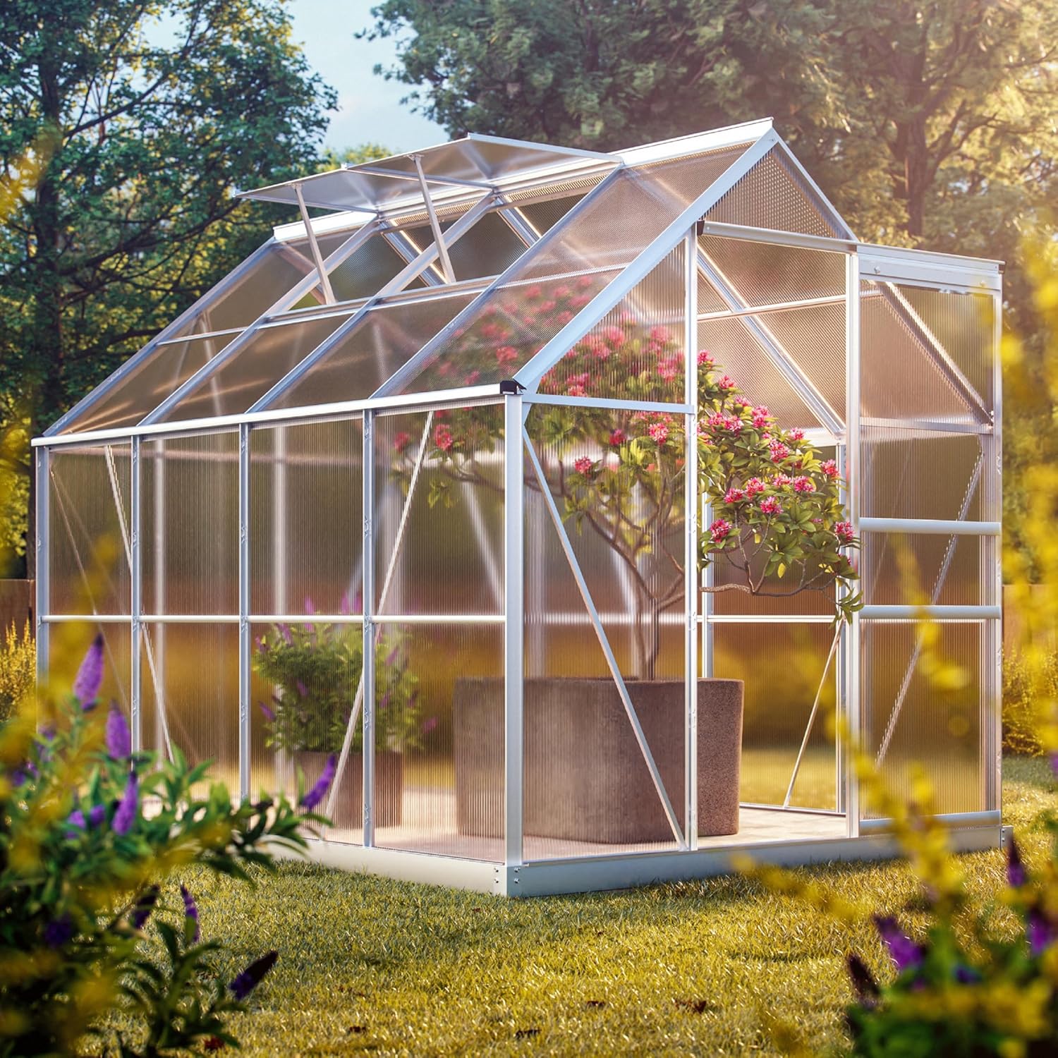 Gardebruk Aluminum Garden Greenhouse 7.63m³ Outdoor Shelter for Vegetable Plants 250x190x195cm with Windows