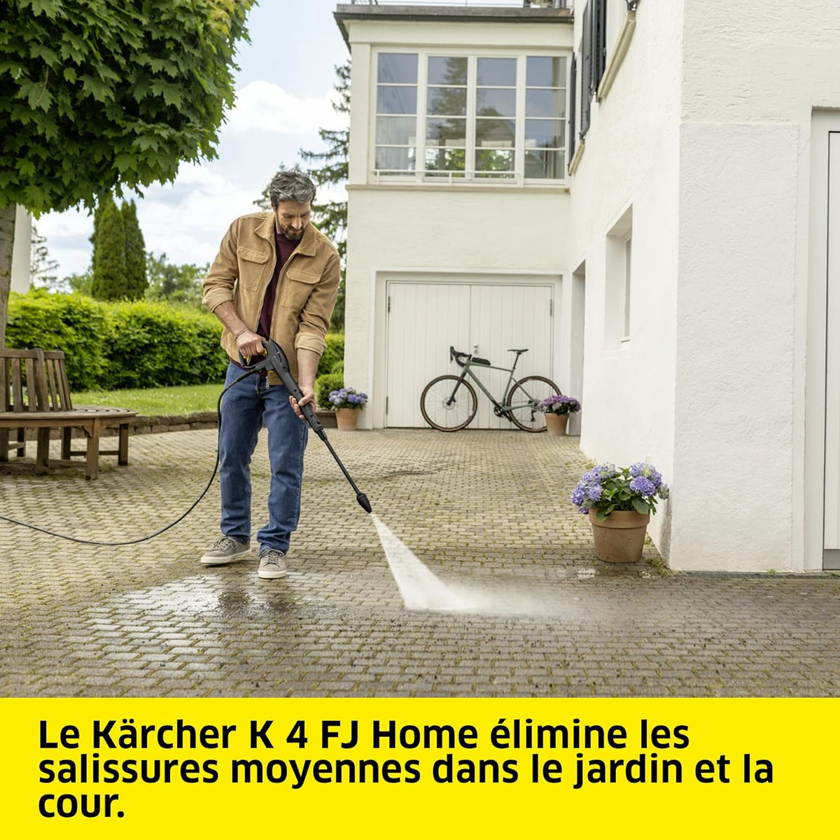 Kärcher K 4 FJ Home High Pressure Washer, Max. Pressure 130 bar, Flow rate: 420 l/h, Surface area: 30 m²/h, Water filter, Weight: 5.7 kg, HP gun, Rotabuse, Vario Power lance, Foam nozzle, Home Kit