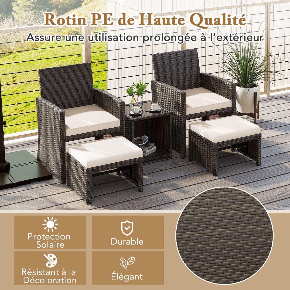 Living Room Furniture Set 5PCS PE Rattan Garden Furniture Set with Cushion for Balcony Swimming Pool Terrace Grey/White -