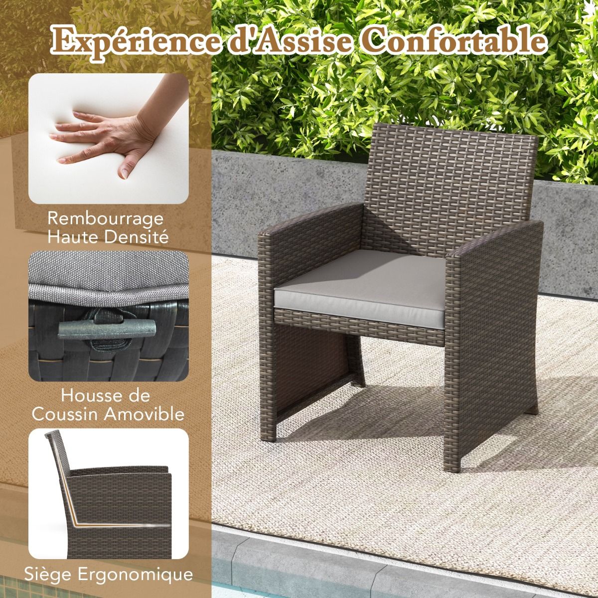 Living Room Furniture Set 5PCS PE Rattan Garden Furniture Set with Cushion for Balcony Swimming Pool Terrace Grey/White -