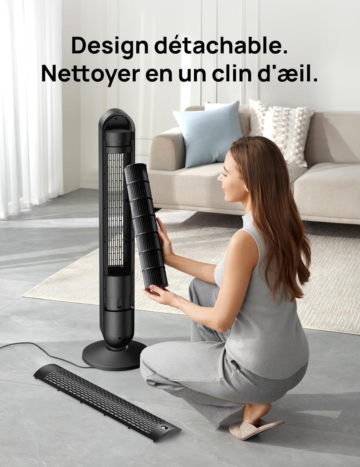 Dreo Quiet Tower Fan, Powerful Speed ​​7.92 m/s, 106cm Tower Fans with Remote Control, 6 Speeds, 4 Modes, 12H Timer, 90° Oscillating for Large Bedroom
