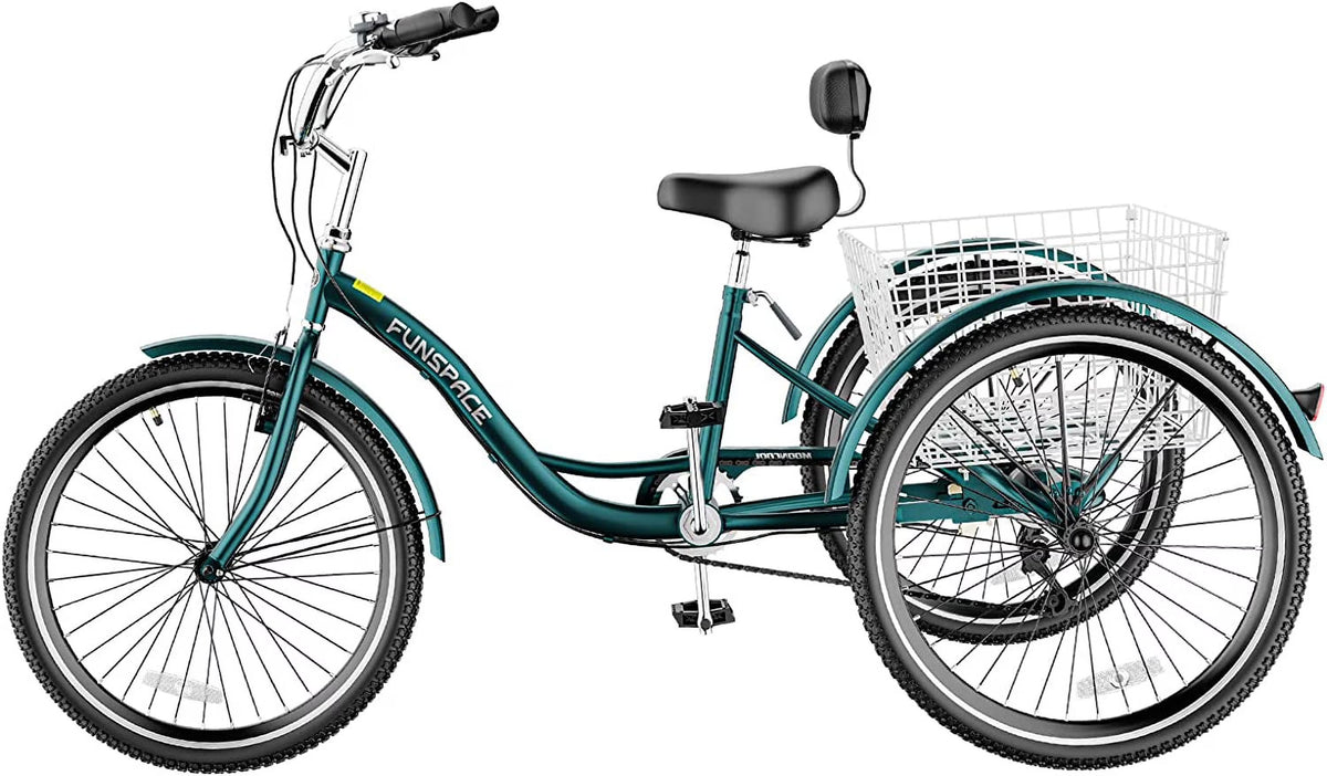 MOONCOOL Adult Tricycles with Rear Basket & Inflator, 24 26 in 7 Speed 3 Wheel Bikes, Three - Wheeled Bicycles Adult Trike with Backrest for Seniors, Women, Men