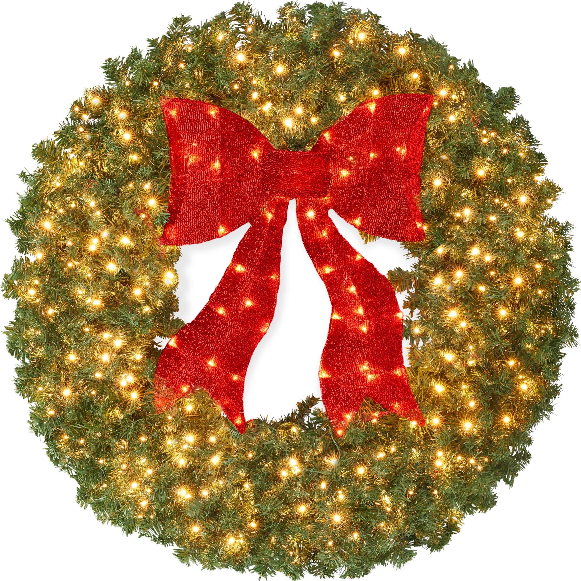 Best Choice Products 60in Artificial Pre-Lit Fir Christmas Wreath Decor w/ Red Bow, 375 LED Lights, 930 Tips, Plug-In