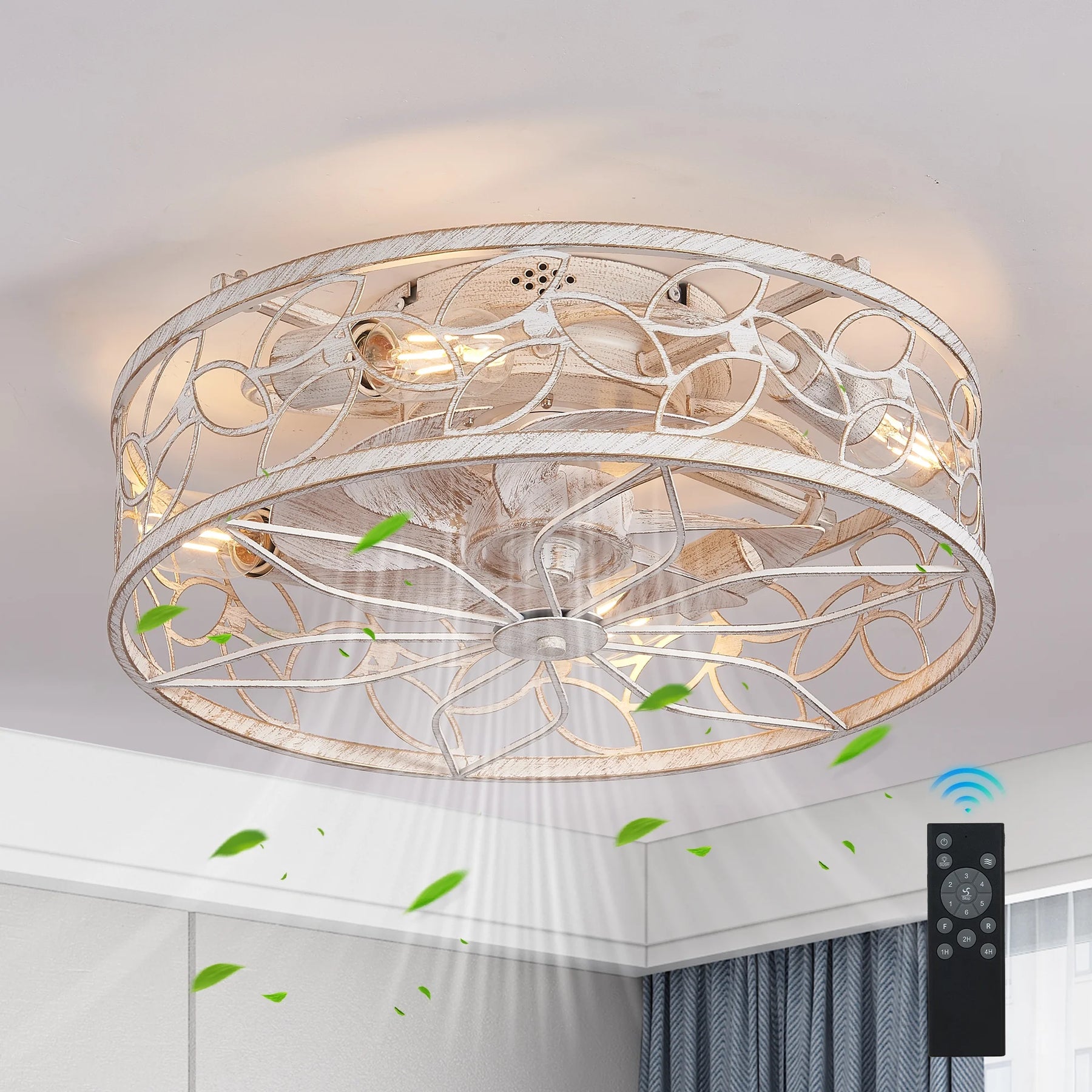 QHTX 18 - Inch White Vintage Caged Ceiling Fan with Remote Control - Product image 3