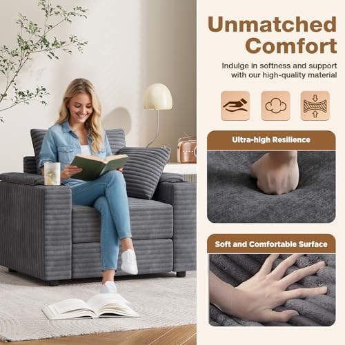 AECOJOY Chaise Lounge Chair Indoor, Oversized Sleeper Chair with Ottoman, Comfy Reading Sofa Armchair