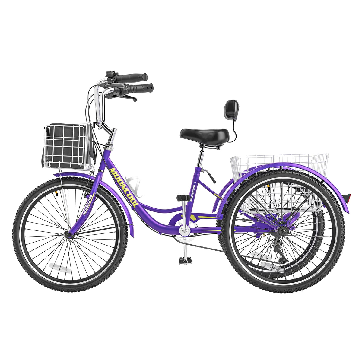 MOONCOOL Adult Tricycles with Rear Basket & Inflator, 24 26 in 7 Speed 3 Wheel Bikes, Three - Wheeled Bicycles Adult Trike with Backrest for Seniors, Women, Men