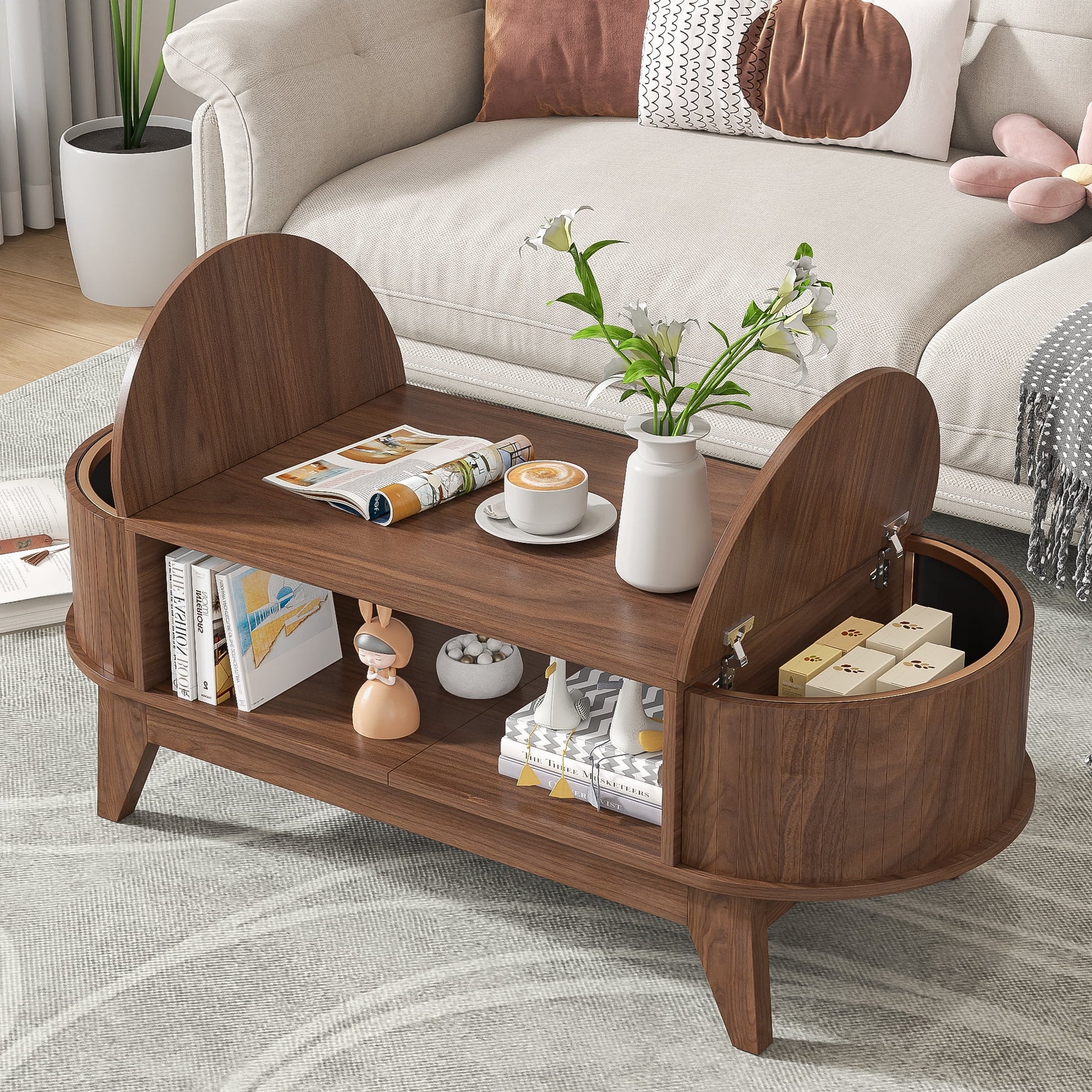 Fluted Coffee Table with Storage, Modern Coffee Tables, Wood Accent Center Table - Product image 21