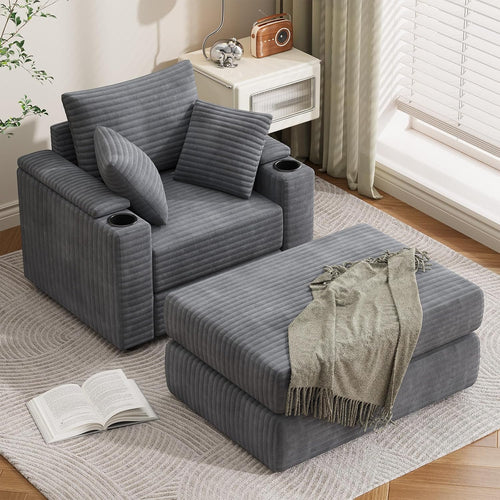 AECOJOY Chaise Lounge Chair Indoor, Oversized Sleeper Chair with Ottoman, Comfy Reading Sofa Armchair