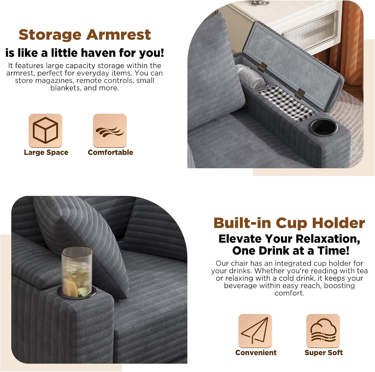 AECOJOY Chaise Lounge Chair Indoor, Oversized Sleeper Chair with Ottoman, Comfy Reading Sofa Armchair