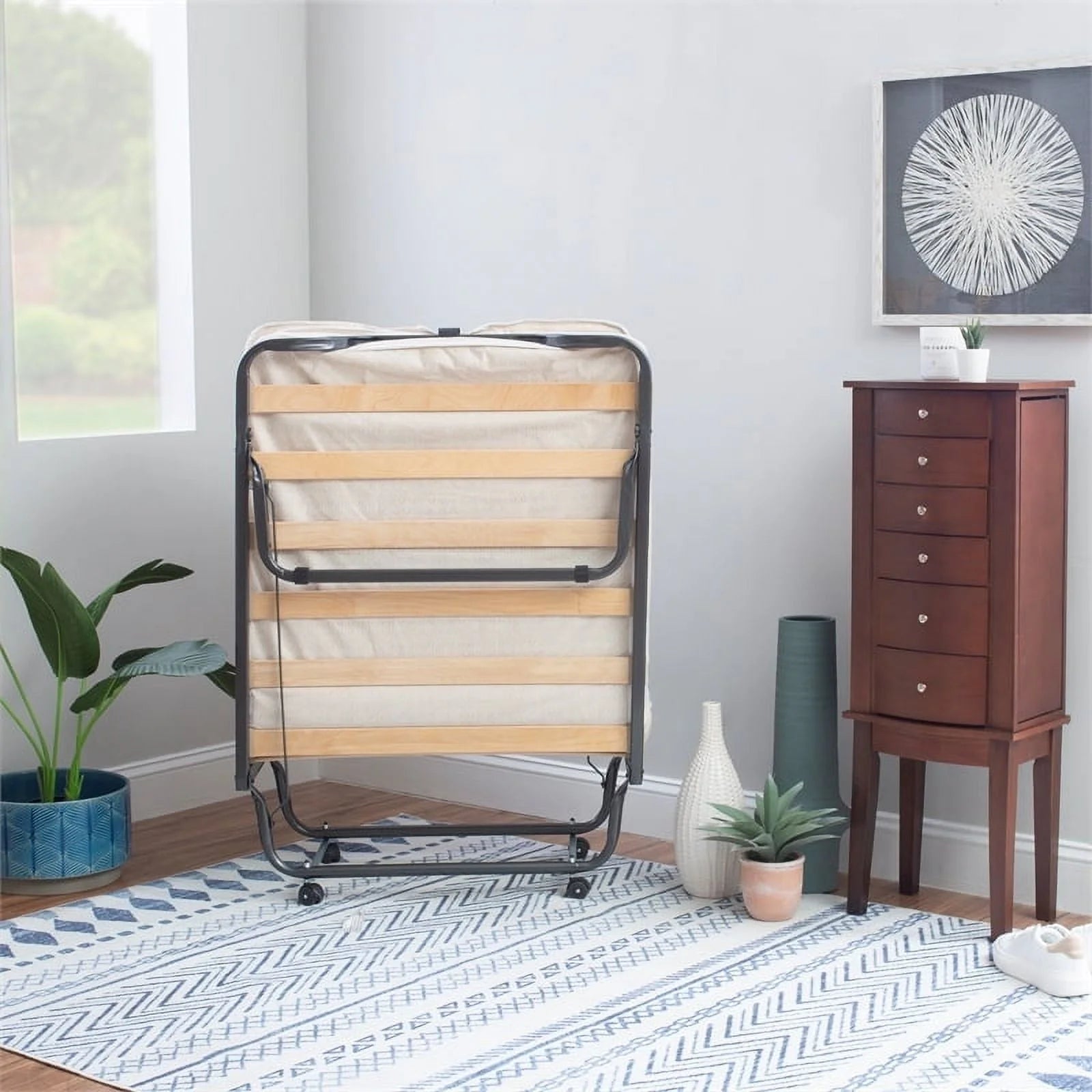 Riverbay Furniture Metal Folding Bed with Memory Foam Mattress in Beige - Product image 2