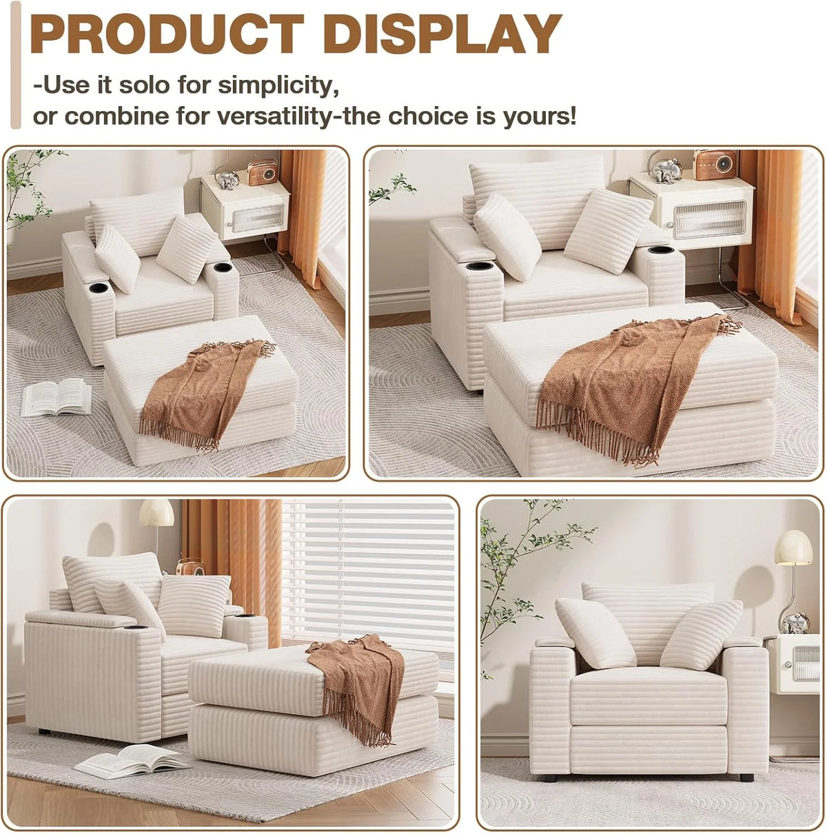 AECOJOY Chaise Lounge Chair Indoor, Oversized Sleeper Chair with Ottoman, Comfy Reading Sofa Armchair