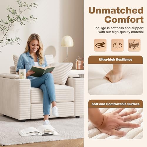 AECOJOY Chaise Lounge Chair Indoor, Oversized Sleeper Chair with Ottoman, Comfy Reading Sofa Armchair