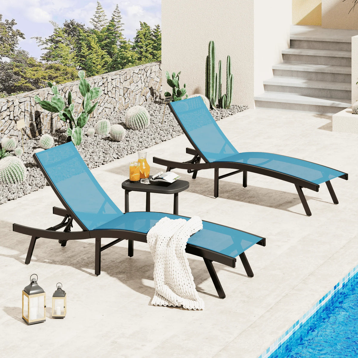 AECOJOY Outdoor Chaise Lounge, All Weather Pool Lounge Chairs Ergonomic Design (Blue, 1 PCs) - Product image 4