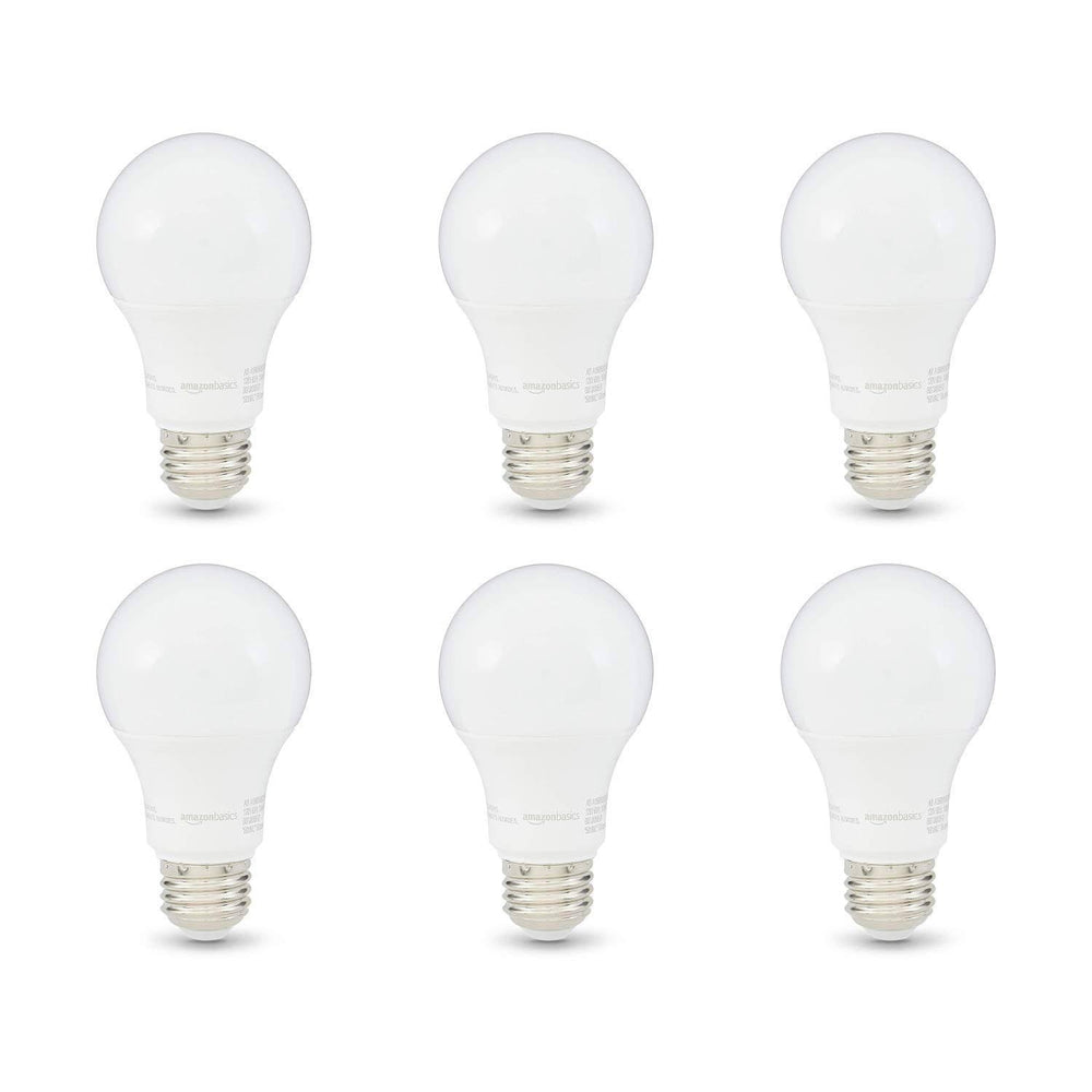 Amazon Basics 60W Equivalent, Soft White, Dimmable, 10, 000 Hour Lifetime, A19 LED Light Bulb - 6-Pack