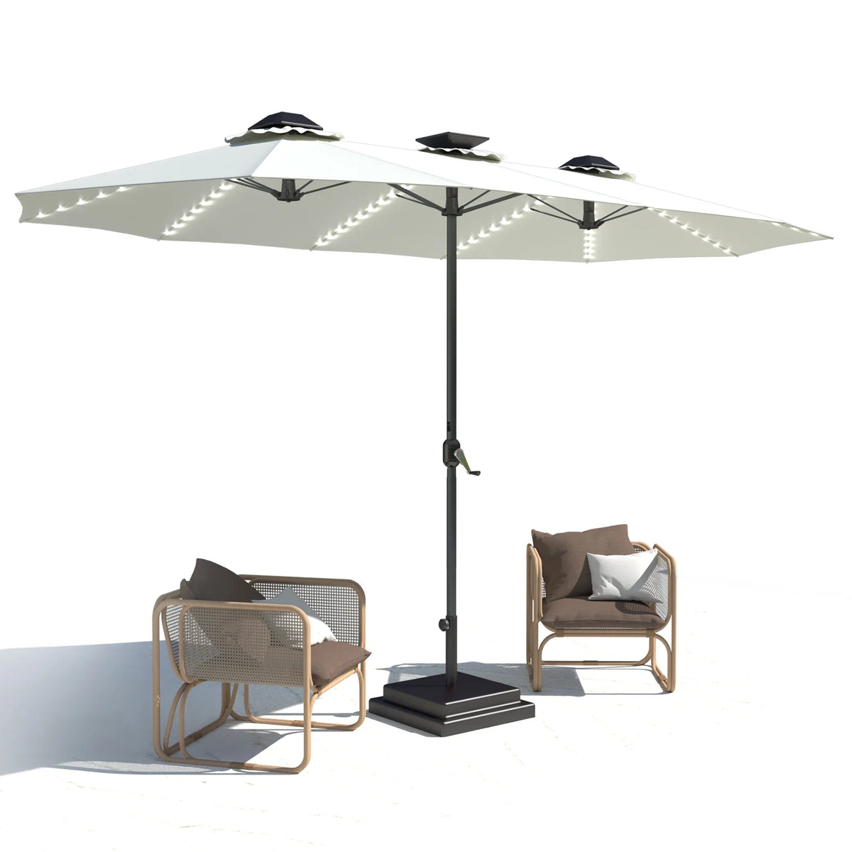 AECOJOY 15ft Patio Double-Sided Umbrella, 156 PCS Solar LED Light Outdoor Large Umbrella, Ivory - Product image 1