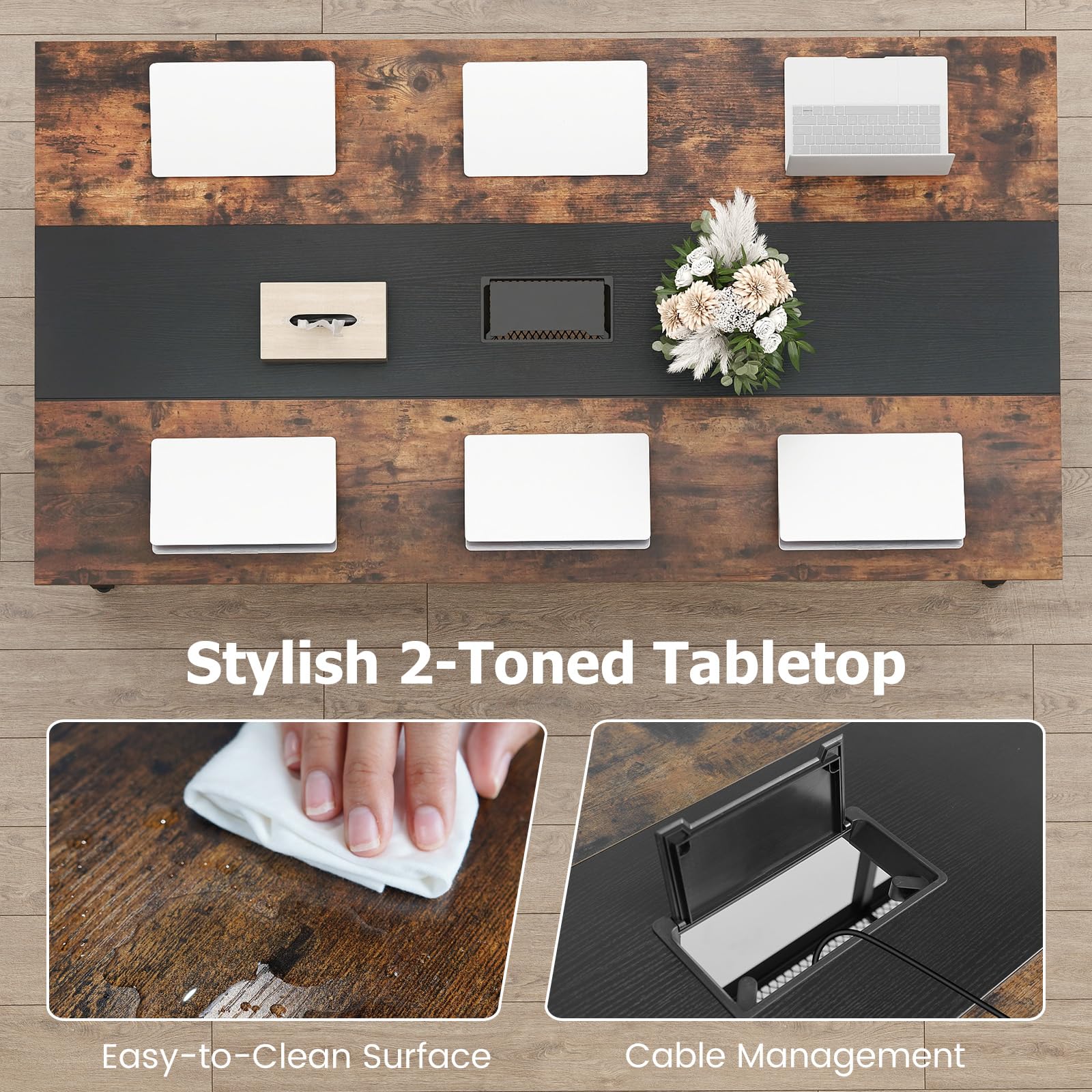 Tangkula Rectangular Meeting Table with Mesh Storage Shelf & Cable Grommet for 6-8 People - Product image 6