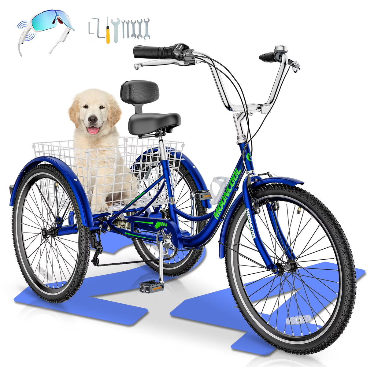 MOONCOOL Adult Tricycles with Rear Basket & Inflator, 24 26 in 7 Speed 3 Wheel Bikes, Three - Wheeled Bicycles Adult Trike with Backrest for Seniors, Women, Men