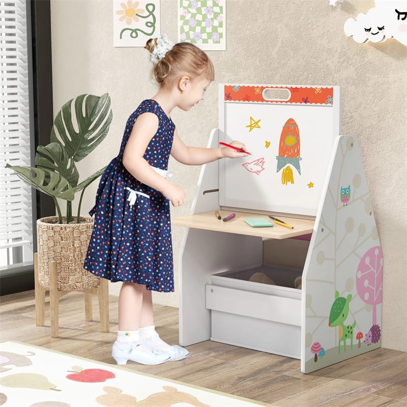 3-in-1 Kids Art Easel with Chair, Wooden Toddler Easel Table & Chair Set w/ Double-Sided Magnetic - Product image 14